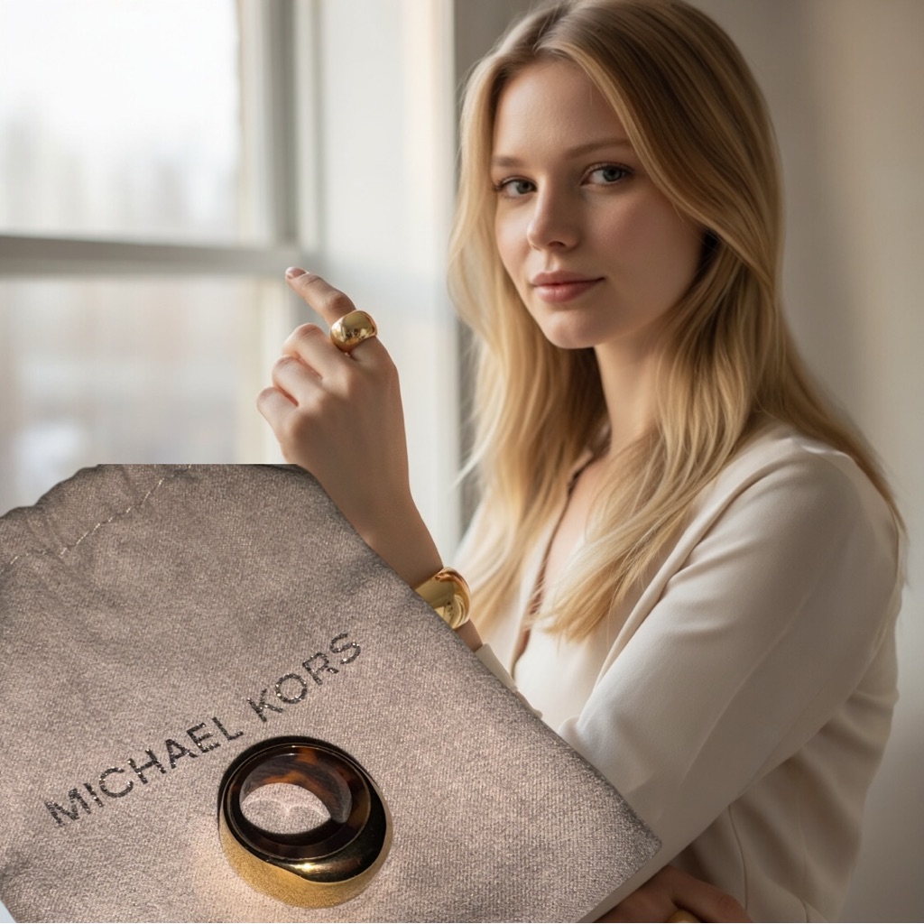 Hp Michael Kors Gold-Tone Ring With Tortoise Shell, Size 6, Comes With Mk Pouch